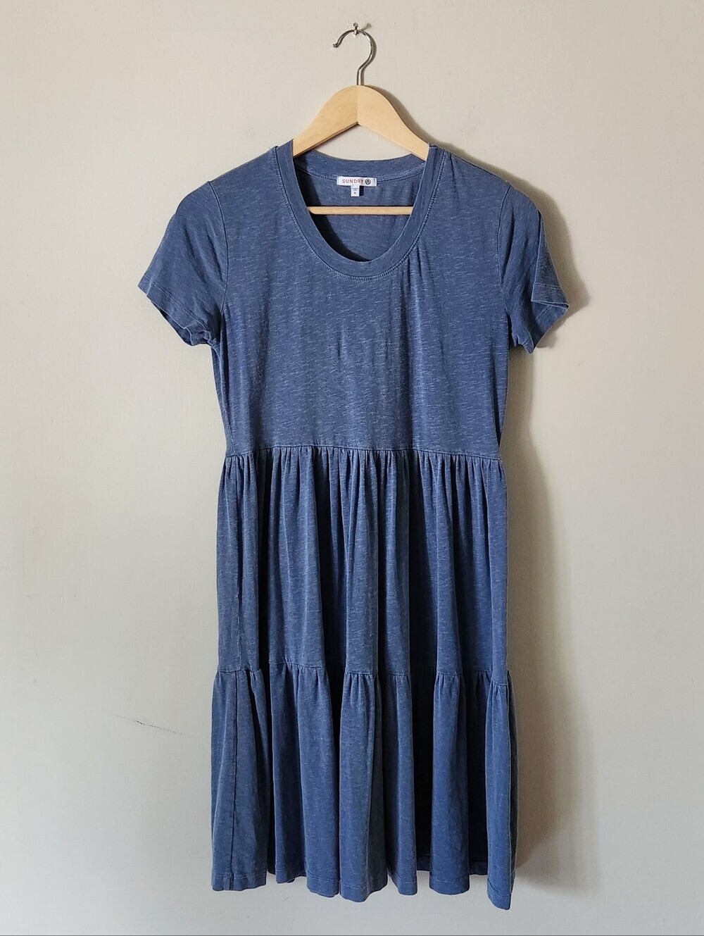 Anthropologie Sundry Heather Blue Ruffle Tiered Mini Dress Sz 0
